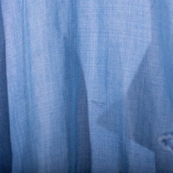 Guess A-Line Ruffle Off The Shoulder Chambray Top Color: Blue Size: M - Picture 3 of 9